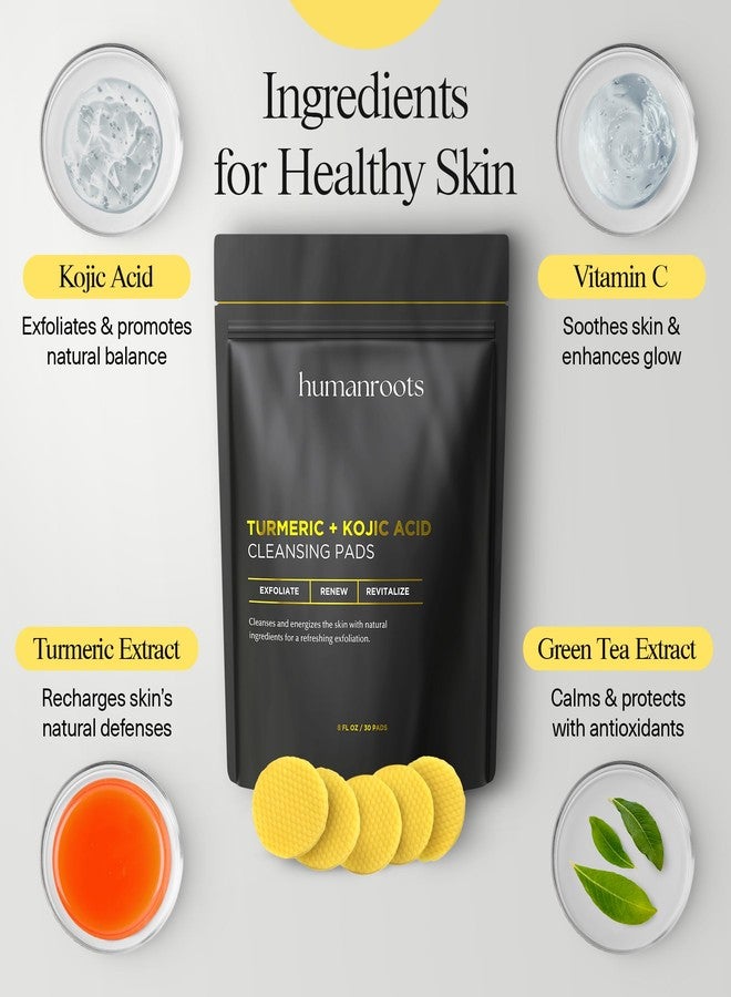humanroots Turmeric Kojic Acid Cleansing Pads - Turmeric Face Scrub Pads with Vitamin C (30 pads), Kojic Acid and Turmeric Cleansing Pads for Exfoliation - Made With Vitamin B5 - Image 4